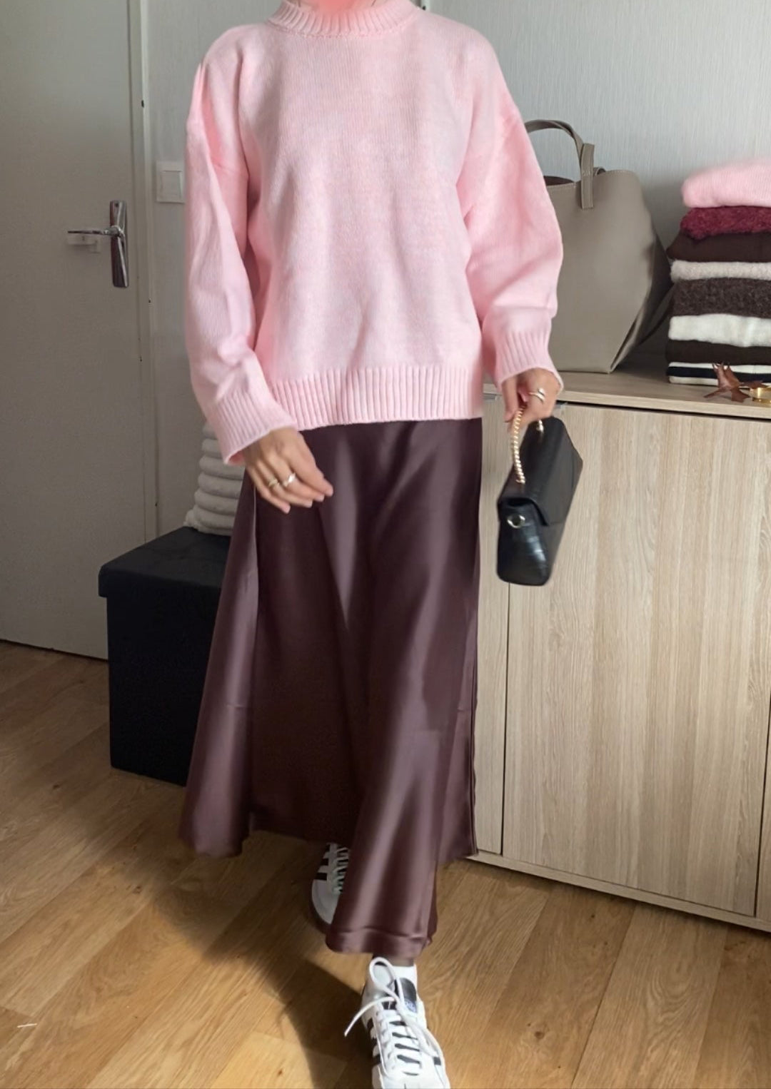 Jupe London satin marron