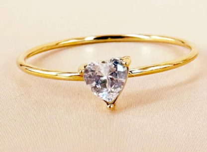 Bague coeur de diament - acier inoxydable