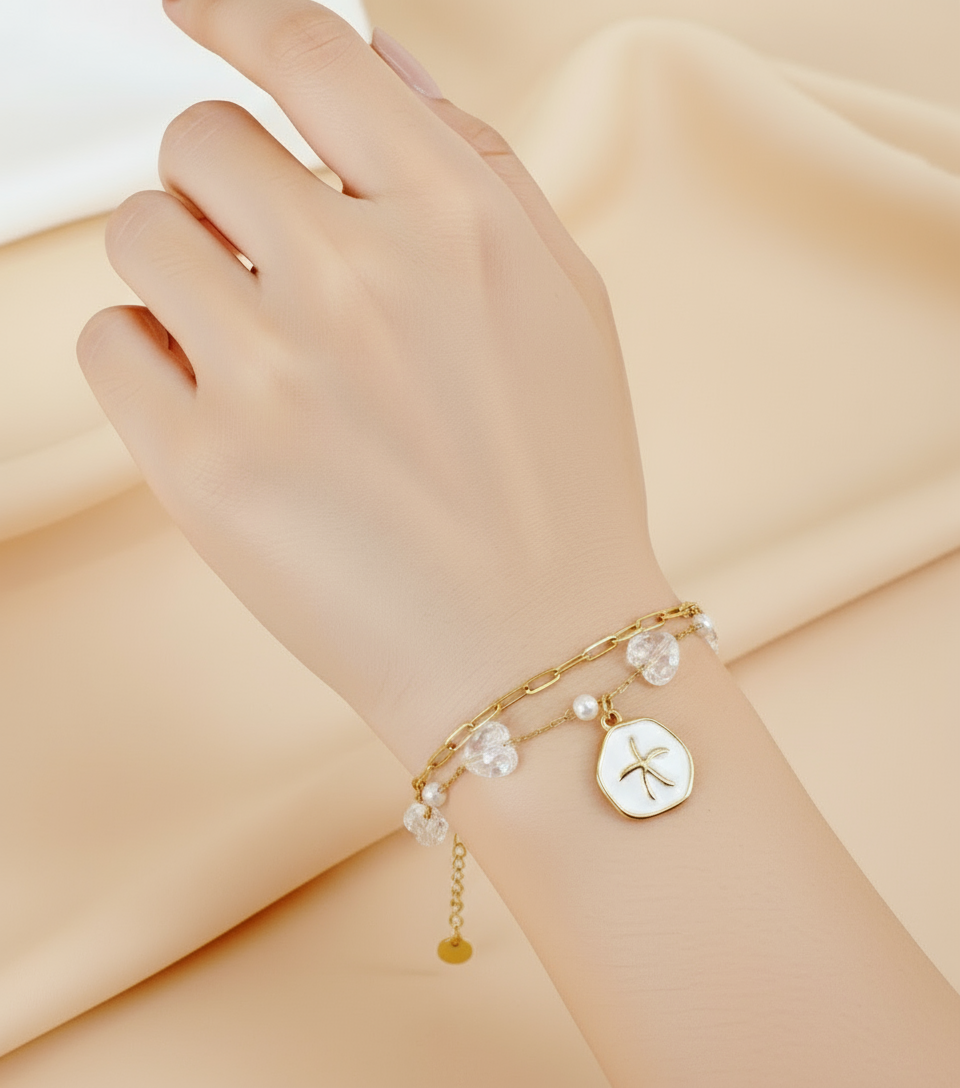 Bracelet perles marines en acier inoxydable