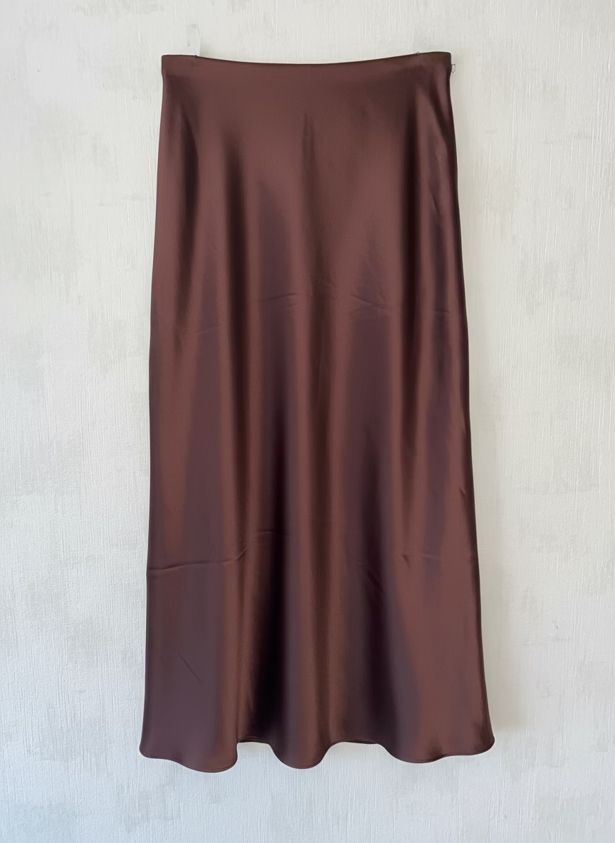 Jupe London satin marron