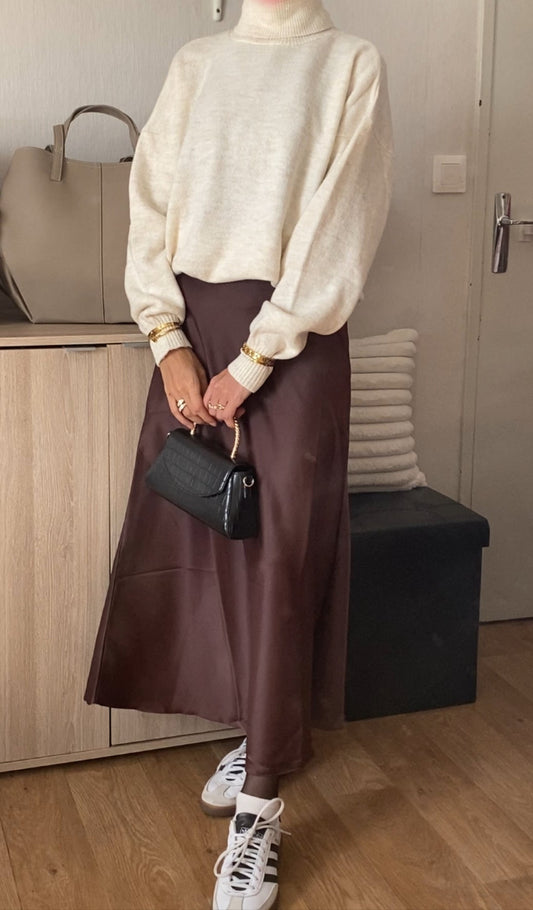 Jupe London satin marron