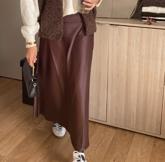 Jupe London satin marron