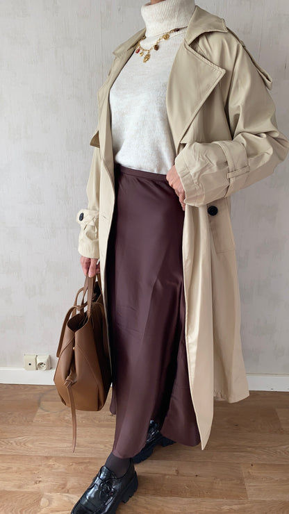 Jupe London satin marron