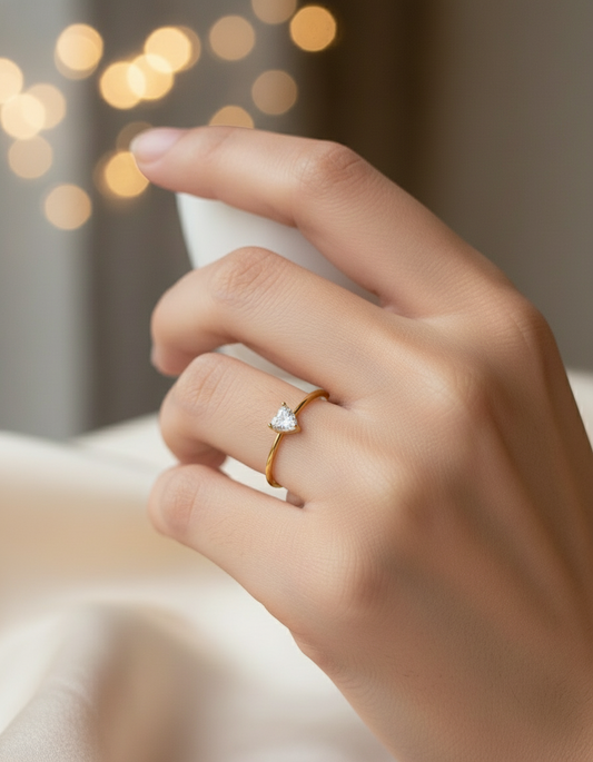 Bague coeur de diament - acier inoxydable